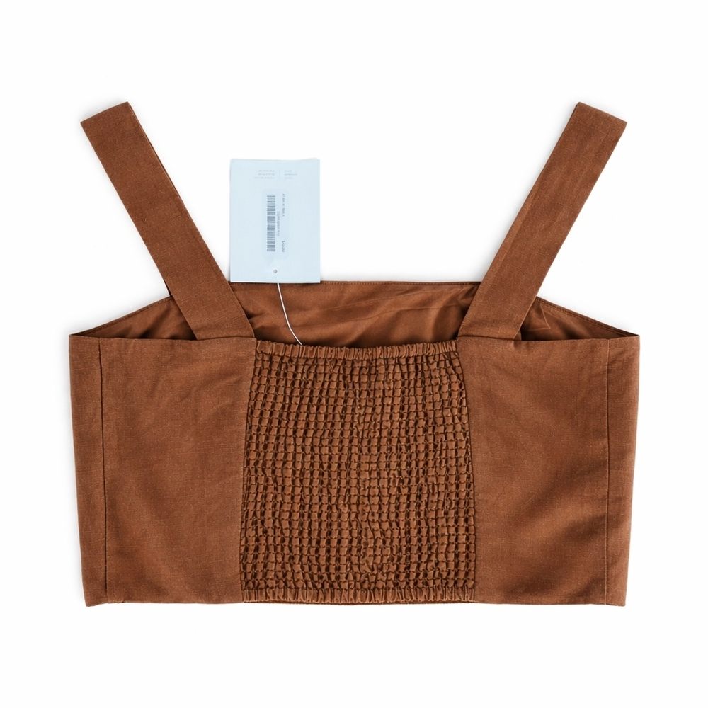OAK + FORT Teak Linen Blend Crop Top Smocked Back Minimalist Tank Size S NWT - Picture 3 of 9